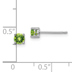 Sterling Silver Rhodium-plated 4mm Round Peridot Post Earrings