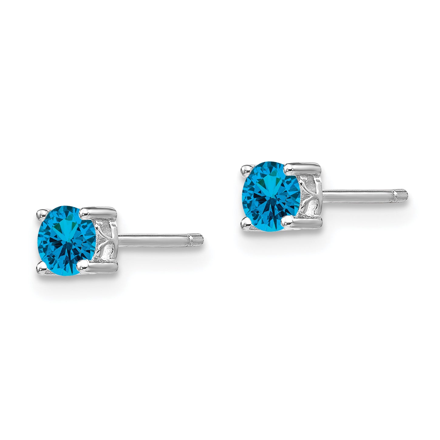 Sterling Silver 925 Swiss Blue Topaz Stud Earrings, Polished 4mm, Birthstone