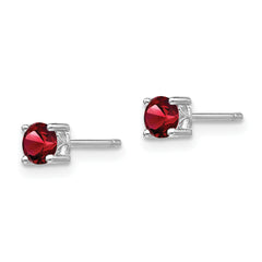 Sterling Silver 4mm Garnet Stud Earrings with Polished Rhodium Finish