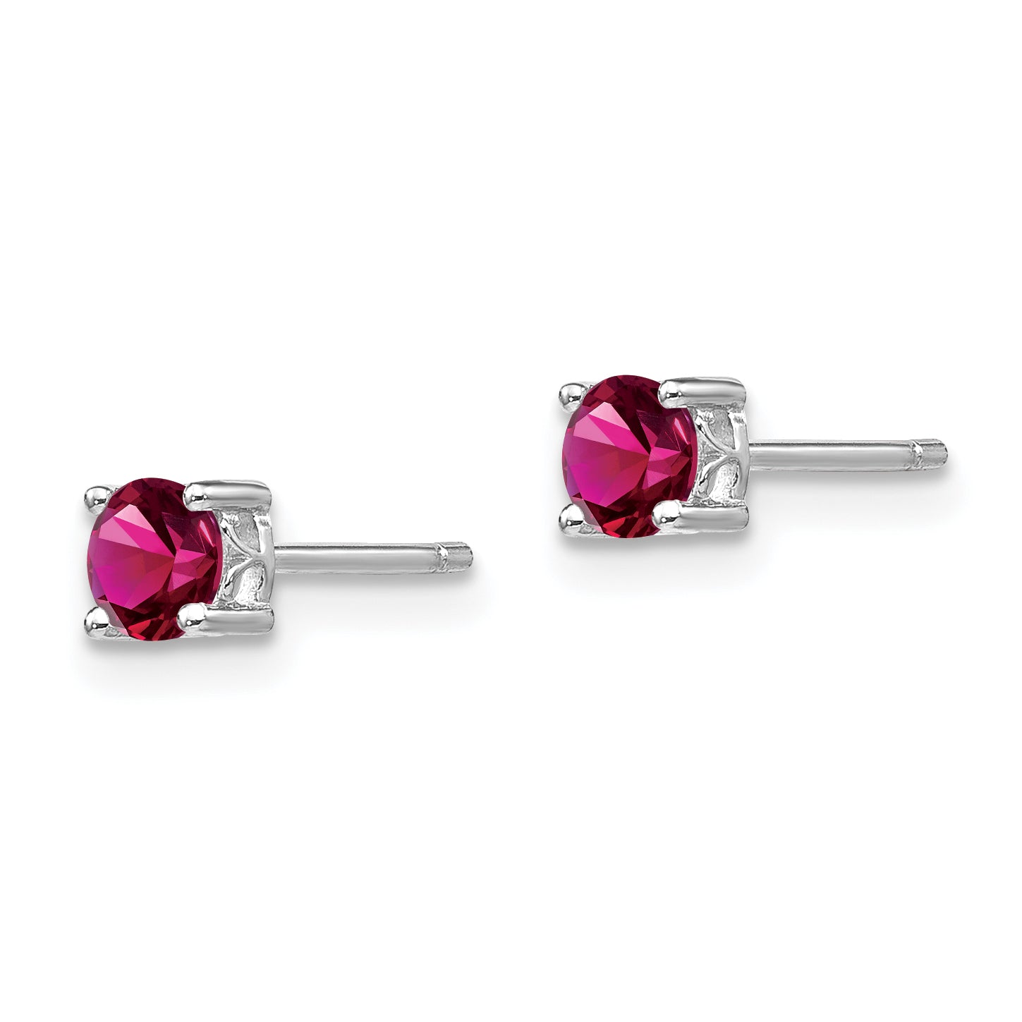 Sterling Silver 4mm Lab-Created Ruby Stud Earrings Polished, July Birthstone