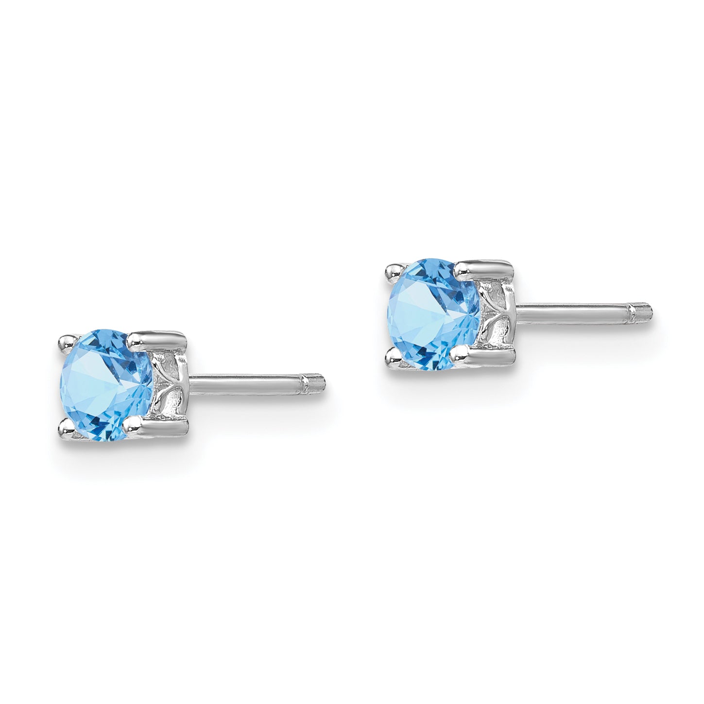 Sterling Silver 4mm Aquamarine Stud Earrings with Rhodium-Plated Finish