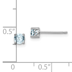 Sterling Silver 4mm Aquamarine Stud Earrings with Rhodium-Plated Finish