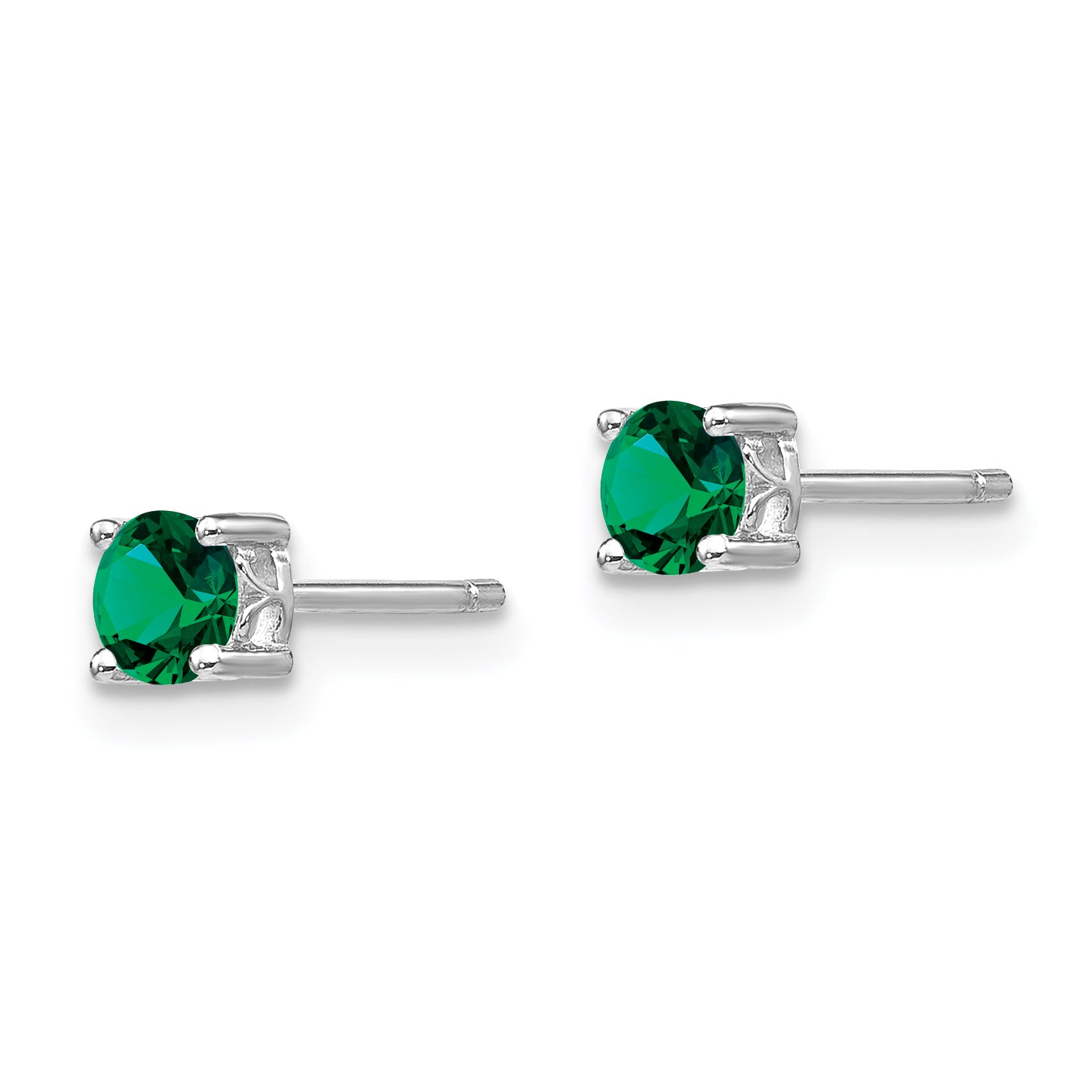 Sterling Silver 4mm Lab-Created Emerald Stud Earrings – Polished, Birthstone Design