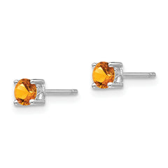 925 Sterling Silver Citrine Stud Earrings  Polished 4mm Round, November Birthstone