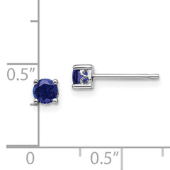 Sterling Silver Rhodium-plated 4mm Round Created Sapphire Post Earrings