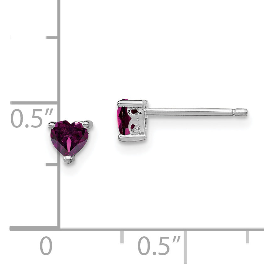 Sophia Jewelers Sterling Silver 4mm Heart Rhodolite Garnet Stud Earrings Polished Finish