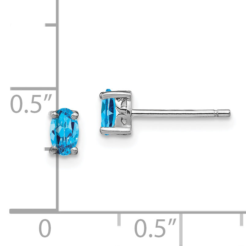 Sterling Silver Swiss Blue Topaz Stud Earrings with Polished Rhodium Finish