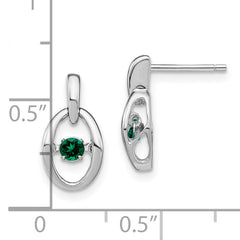 Sterling Silver Rhodium Plated Birthstone Drop Earrings with Created Emerald