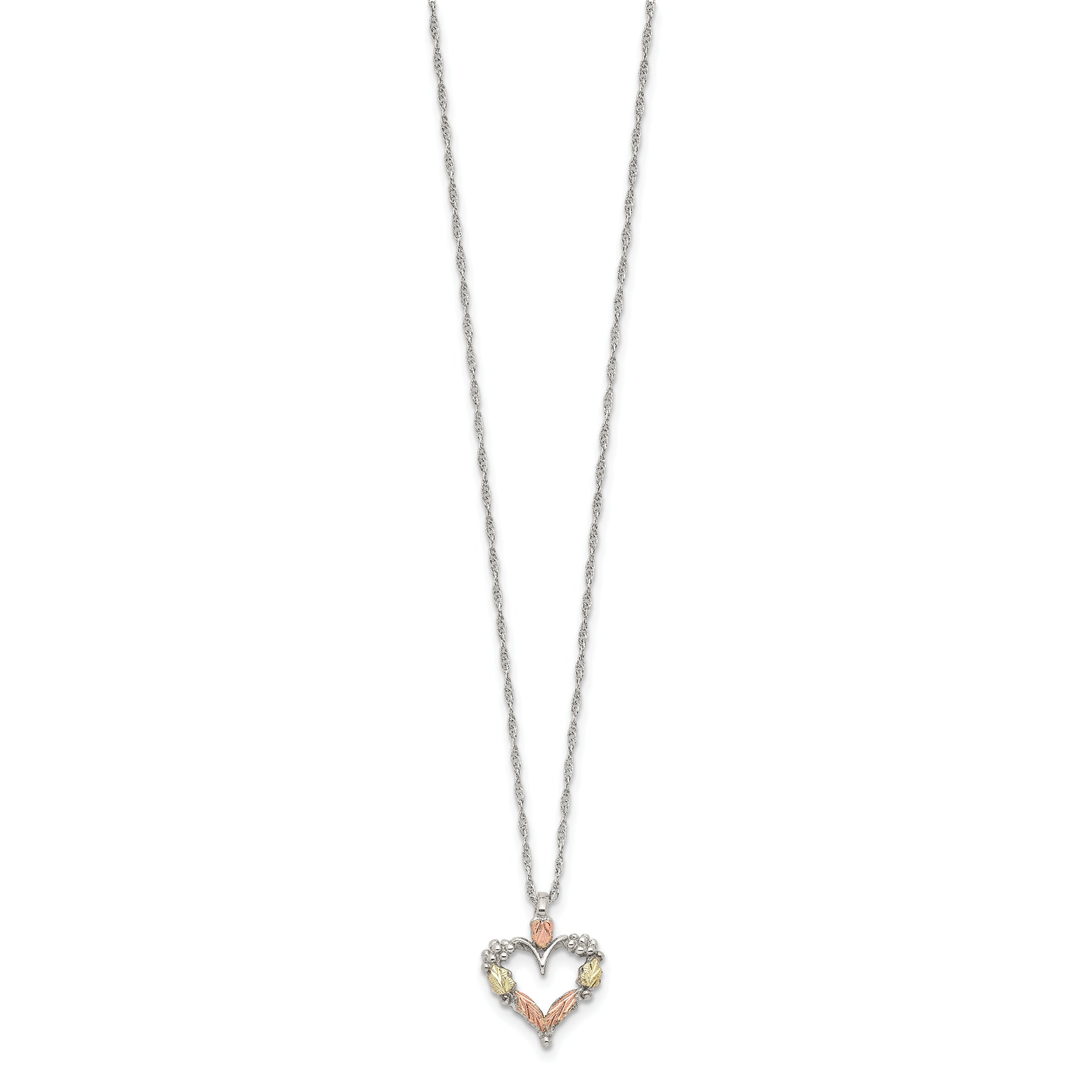 Sterling Silver 12K Gold Open Heart Necklace with Rhodium Finish