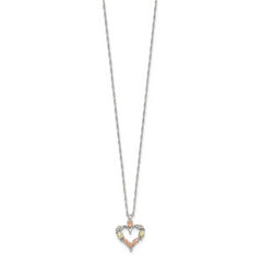 Sterling Silver 12K Gold Open Heart Necklace with Rhodium Finish