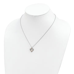 Sterling Silver 12K Gold Open Heart Necklace with Rhodium Finish