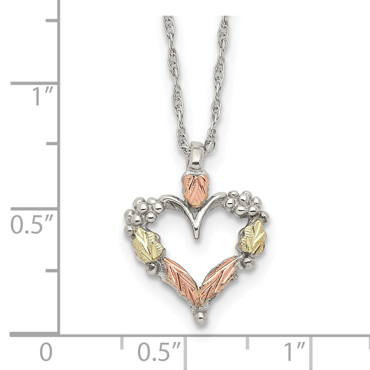 Sterling Silver 12K Gold Open Heart Necklace with Rhodium Finish