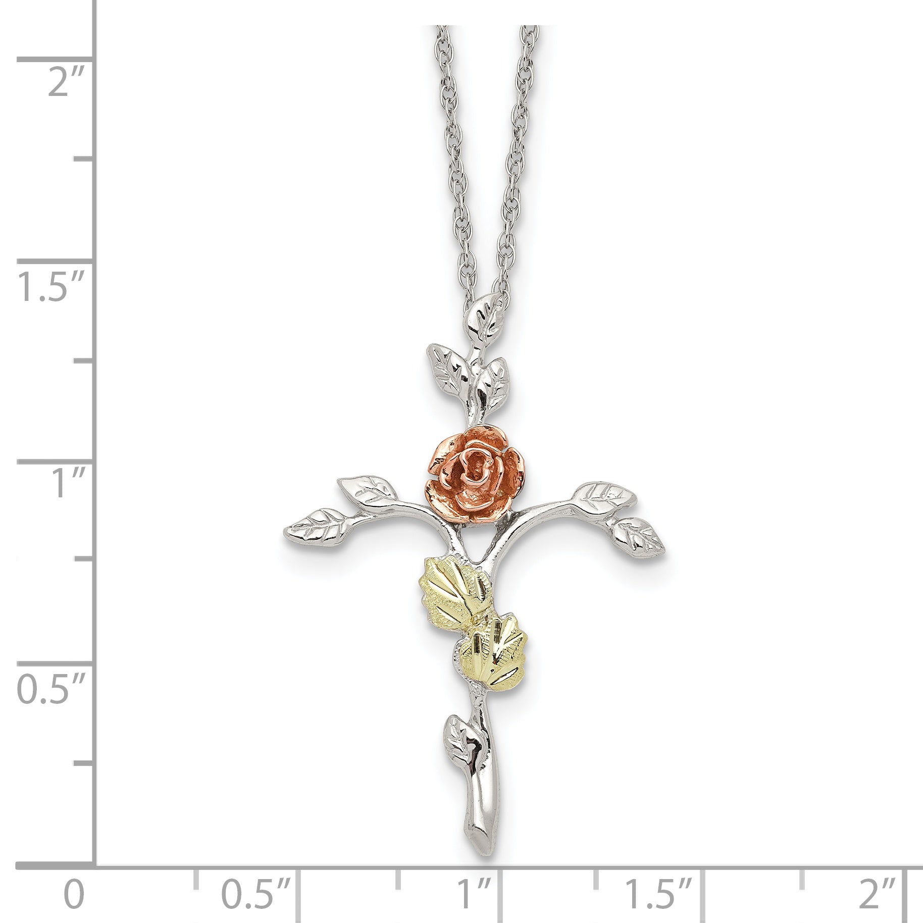 Sterling Silver Necklace with 12K Gold Accents and Floral Cross