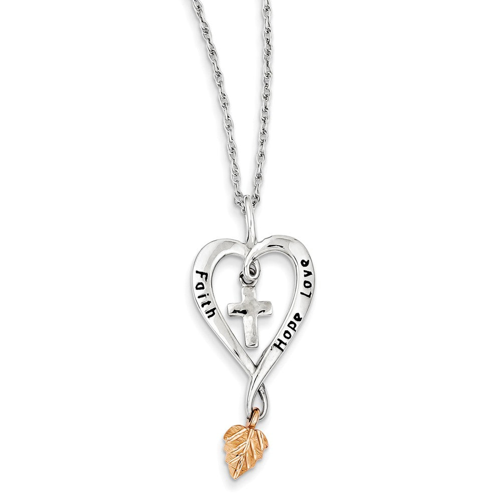 Sterling Silver & 12K Rose Leaf Faith, Hope, Love Heart Necklace