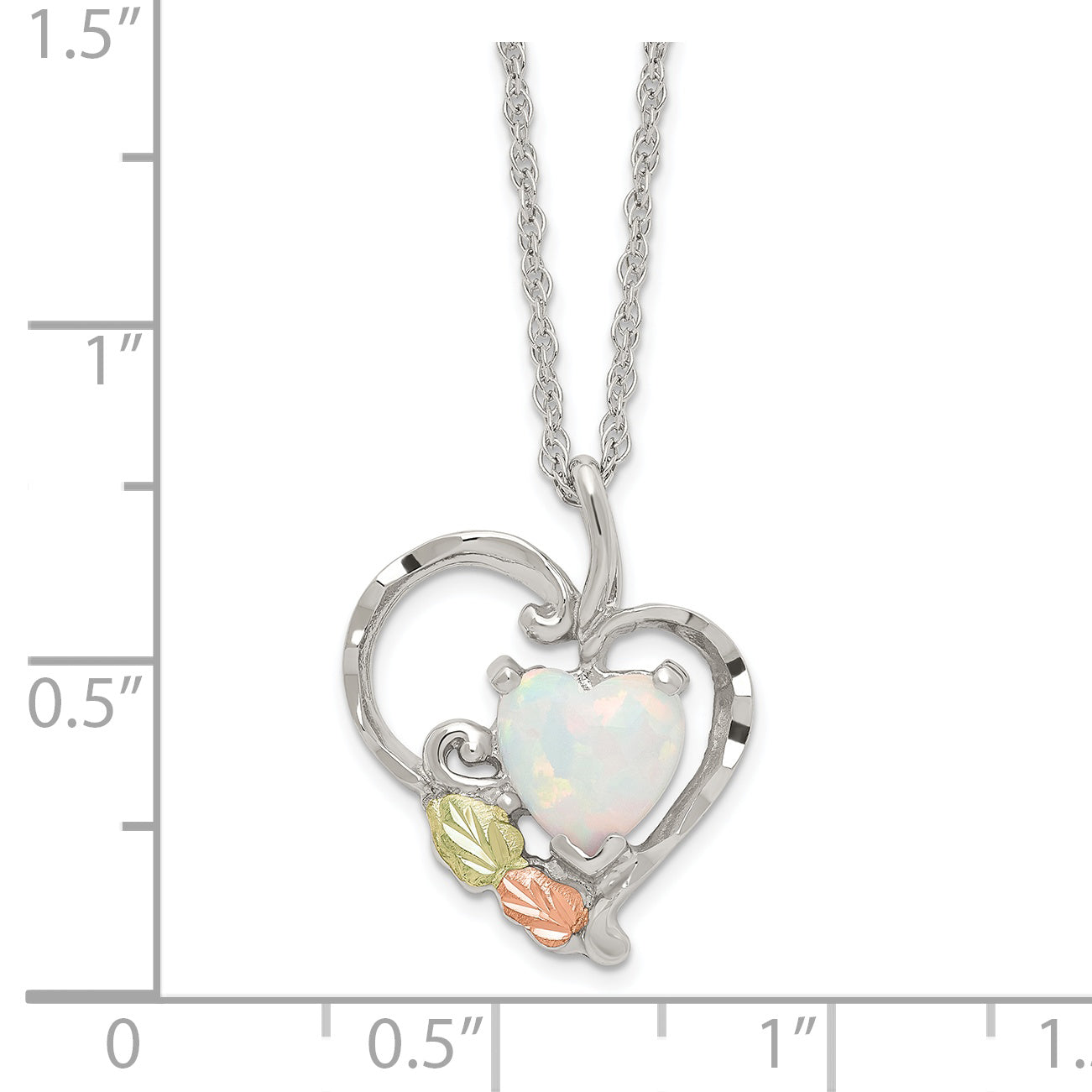 Landstrom's Mt. Rushmore Black Hills Sterling Silver 12K Gold Accents Lab Created White Opal Heart 18 inch Spring Ring Clasp Necklace