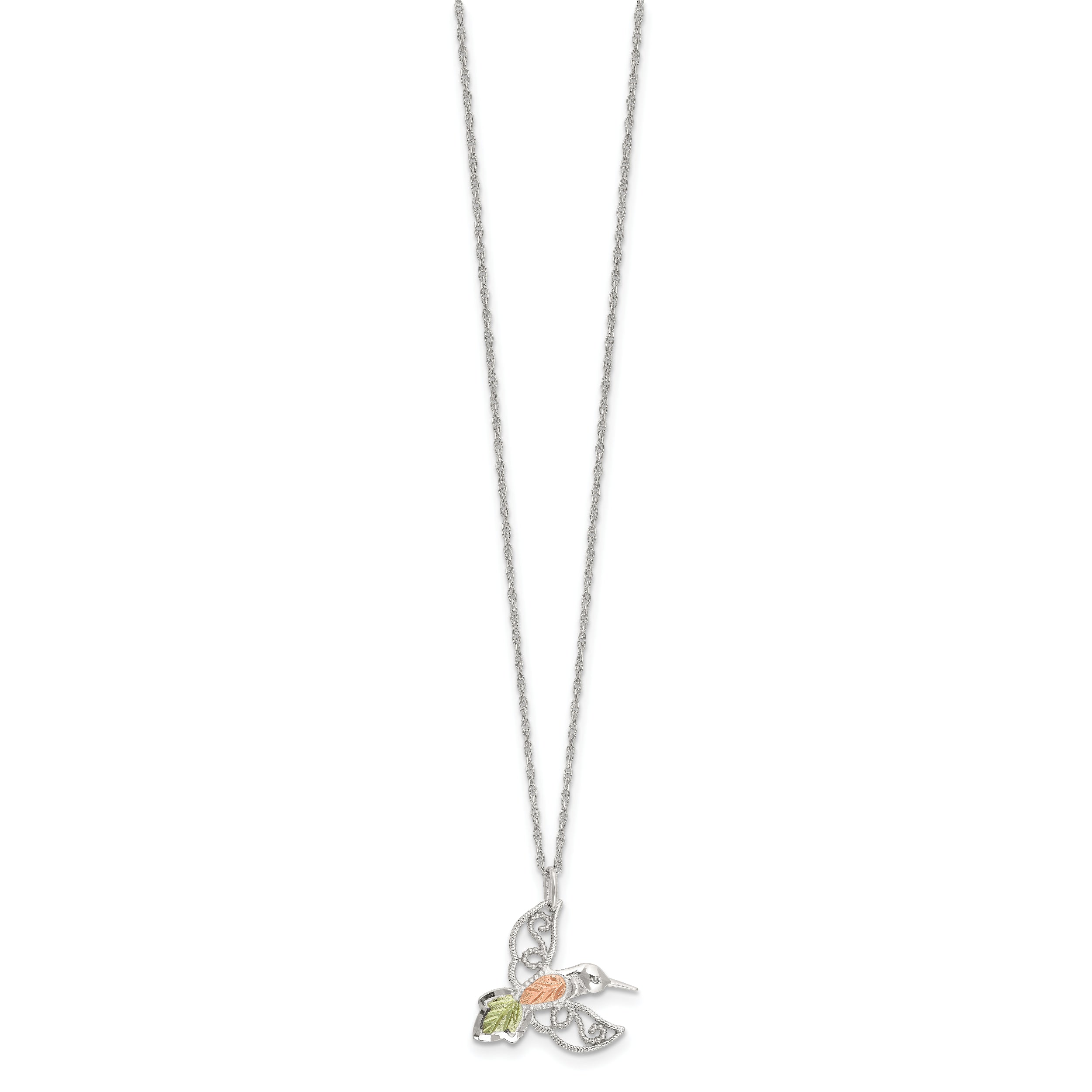 Sterling Silver Rhod-pltd w/12K Accents Hummingbird 18in Necklace