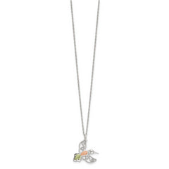 Sterling Silver Rhod-pltd w/12K Accents Hummingbird 18in Necklace