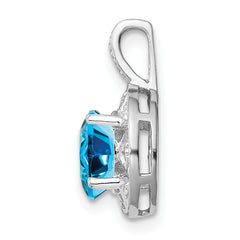 **Sterling Silver Blue Topaz & Diamond Pendant with Rhodium Polish December Birthstone**