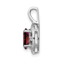 Sterling Silver 925 Garnet & Diamond Pendant with Polished Rhodium Finish