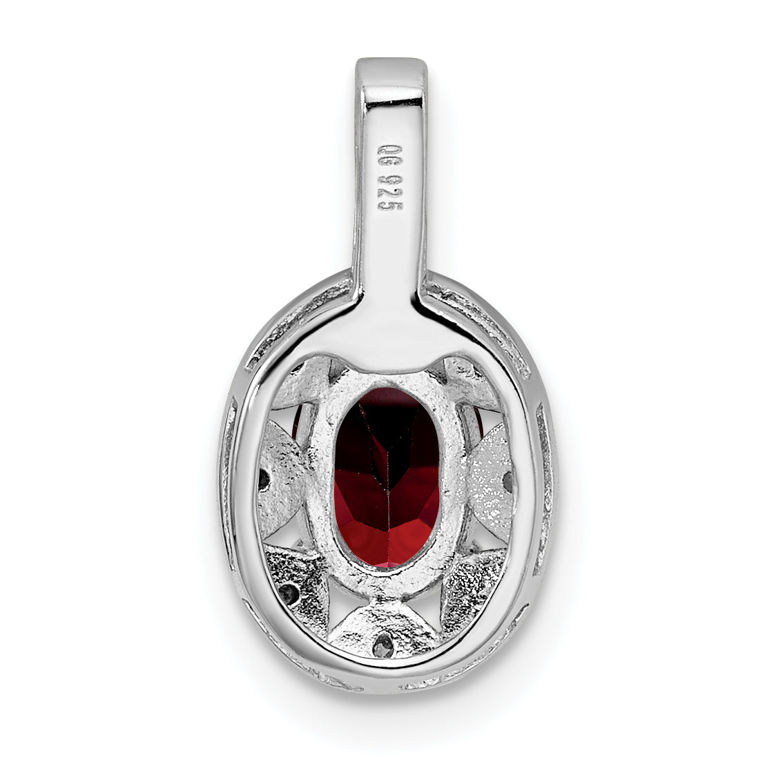 Sterling Silver 925 Garnet & Diamond Pendant with Polished Rhodium Finish