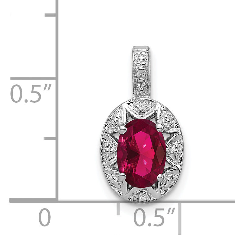 Sophia Jewelers Sterling Silver Rhodium-Plated Ruby & Diamond Pendant