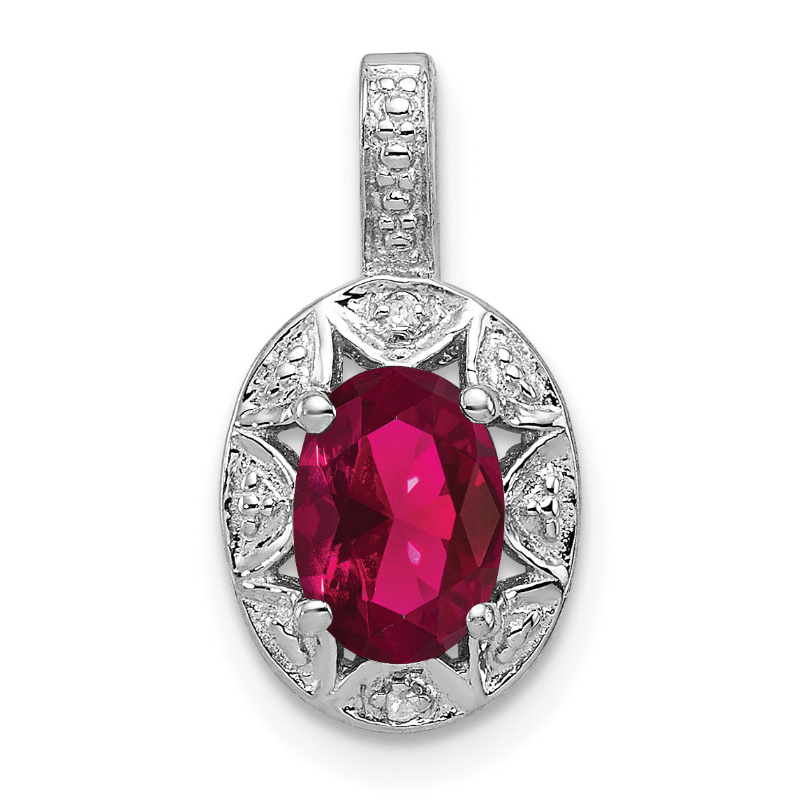 Sterling Silver Rhodium-plated Diam. & Created Ruby Pendant