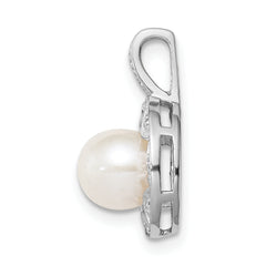 Sterling Silver Rhodium-Plated Cultured Pearl & Diamond Pendant  Elegant June Birthstone Jewelry