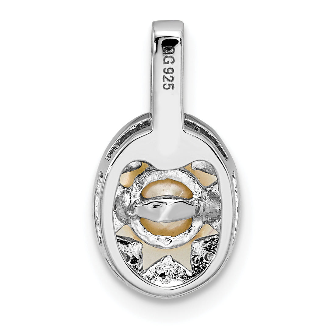 Sterling Silver Rhodium-Plated Cultured Pearl & Diamond Pendant  Elegant June Birthstone Jewelry