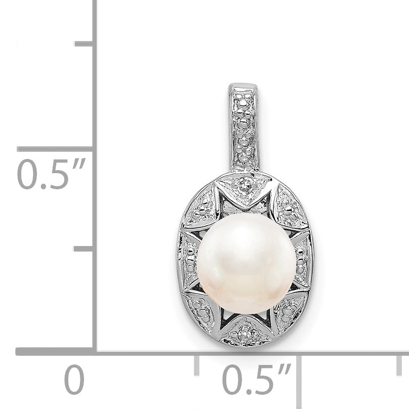 Sterling Silver Rhodium-Plated Cultured Pearl & Diamond Pendant  Elegant June Birthstone Jewelry