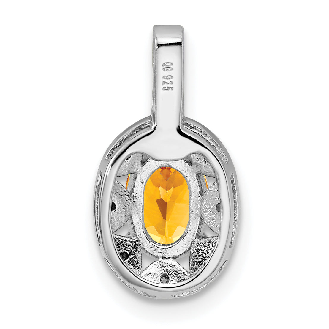 Sterling Silver 925 Rhodium-Plated Citrine and Diamond Pendant  Elegant November Birthstone