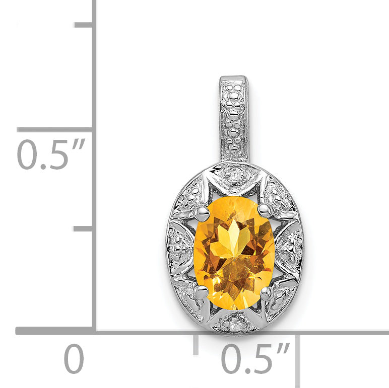 Sterling Silver 925 Rhodium-Plated Citrine and Diamond Pendant  Elegant November Birthstone