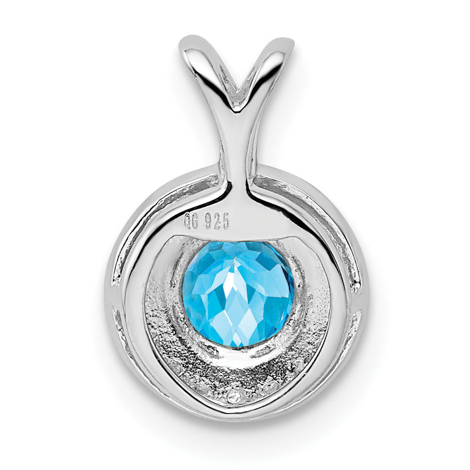 Sterling Silver Rhodium-plated Diam. & Blue Topaz Pendant