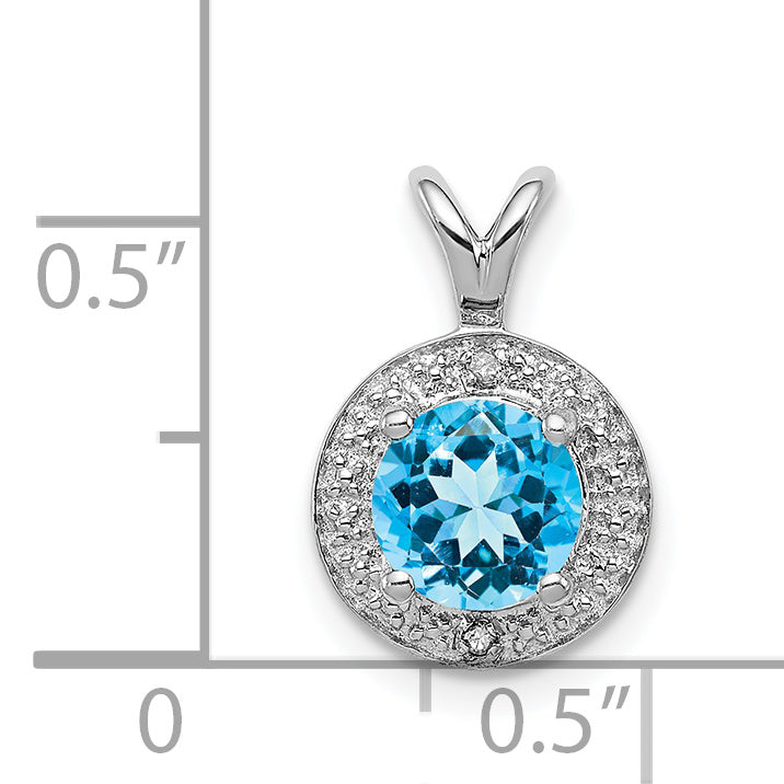 Sterling Silver Rhodium-plated Diam. & Blue Topaz Pendant