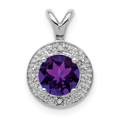 Sterling Silver Rhodium-plated Diam. & Amethyst Pendant