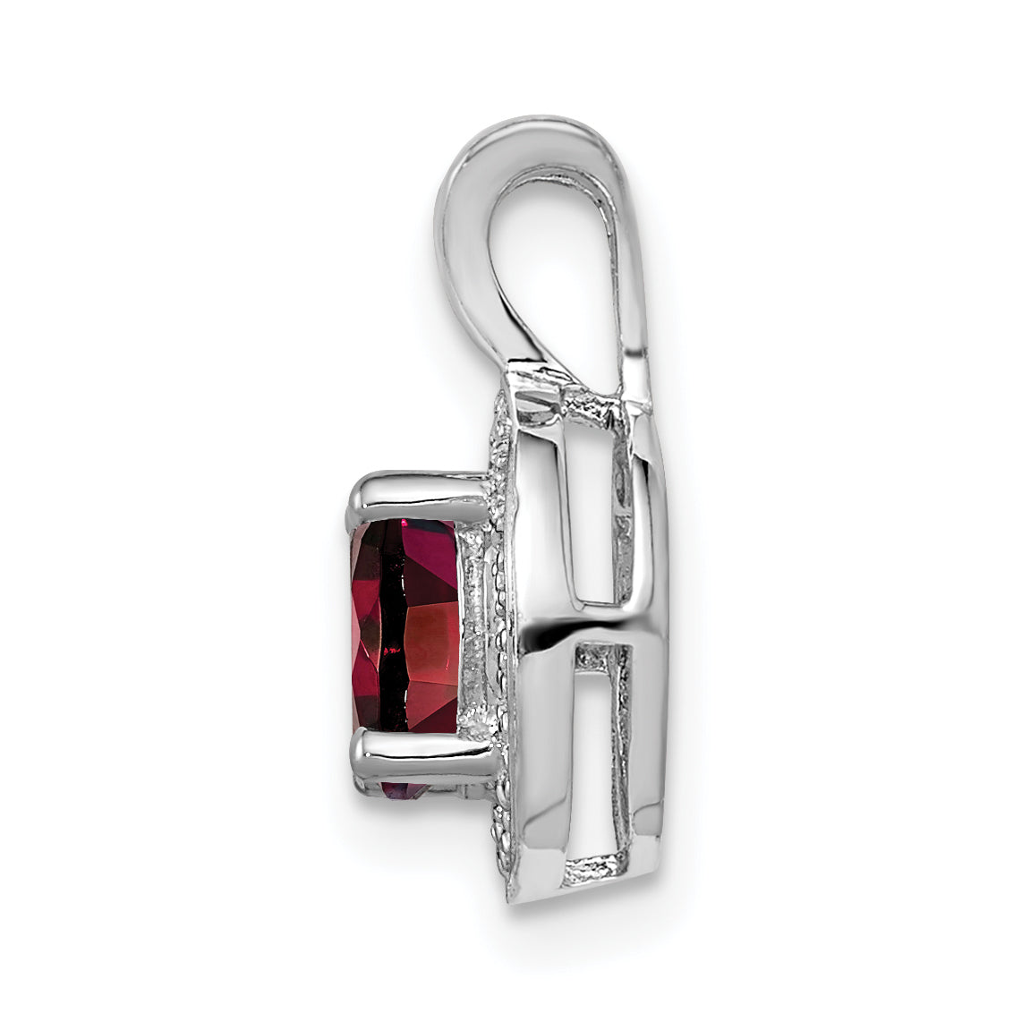 Sterling Silver Rhodium-plated Diam. & Garnet Pendant