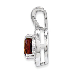 Sterling Silver Rhodium-plated Diam. & Garnet Pendant