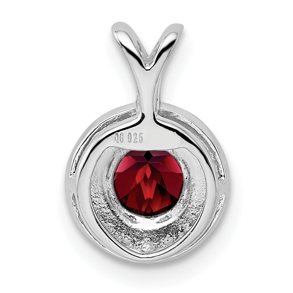 Sterling Silver Rhodium-plated Diam. & Garnet Pendant