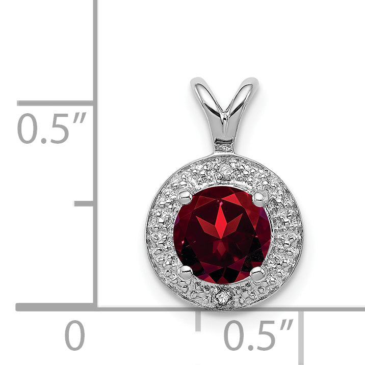 Sterling Silver Rhodium-plated Diam. & Garnet Pendant