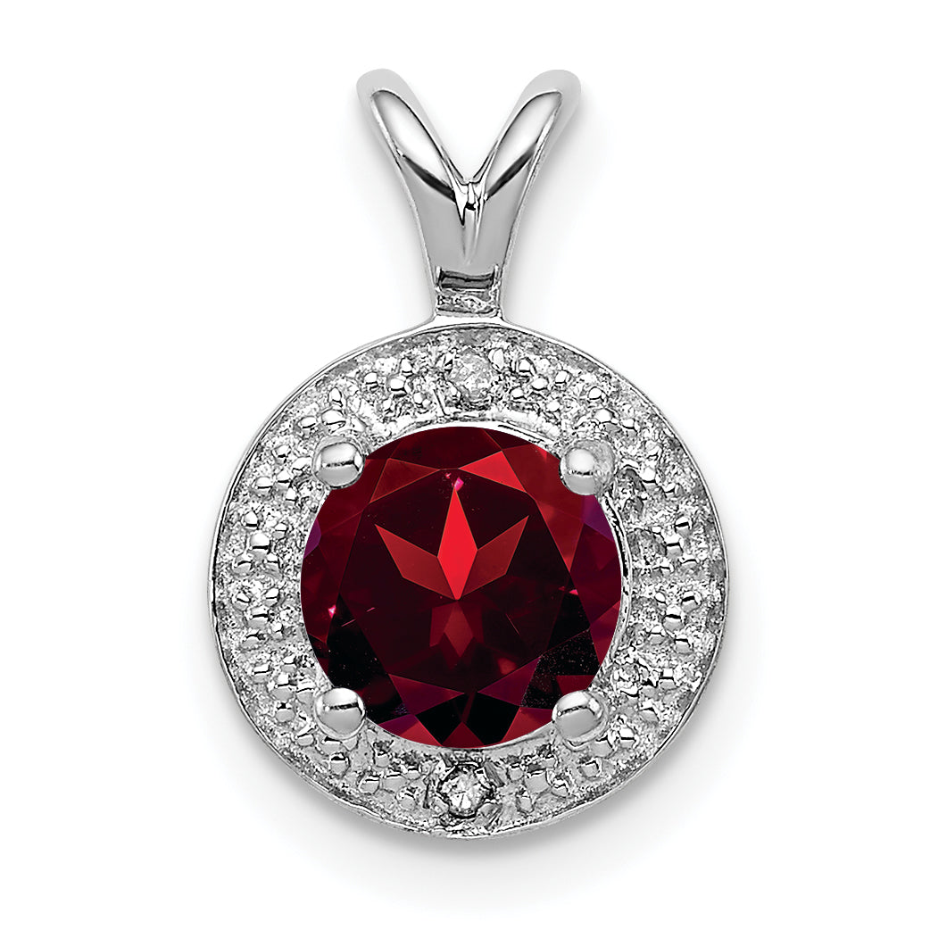 Sterling Silver Rhodium-plated Diam. & Garnet Pendant