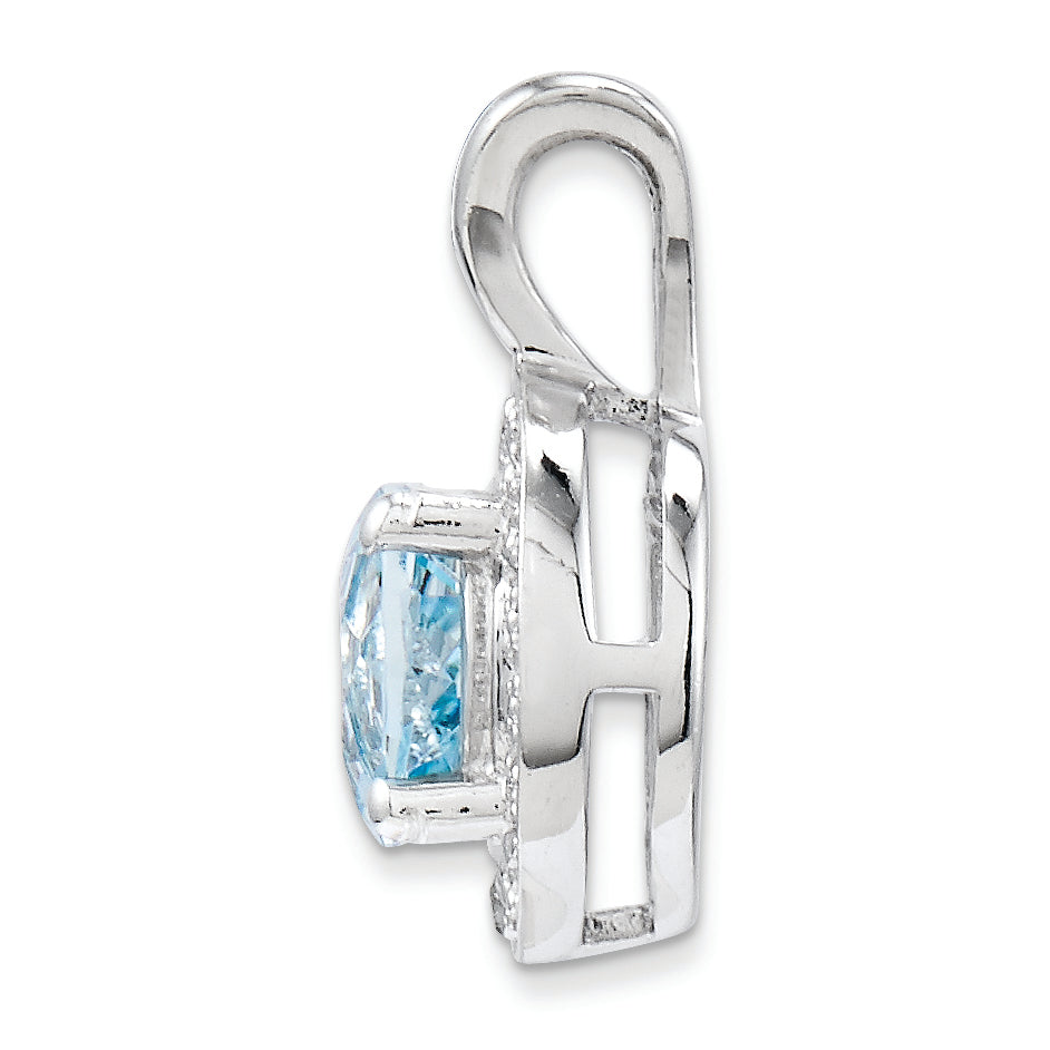 Sterling Silver Rhodium-plated Diam. & Aquamarine Pendant