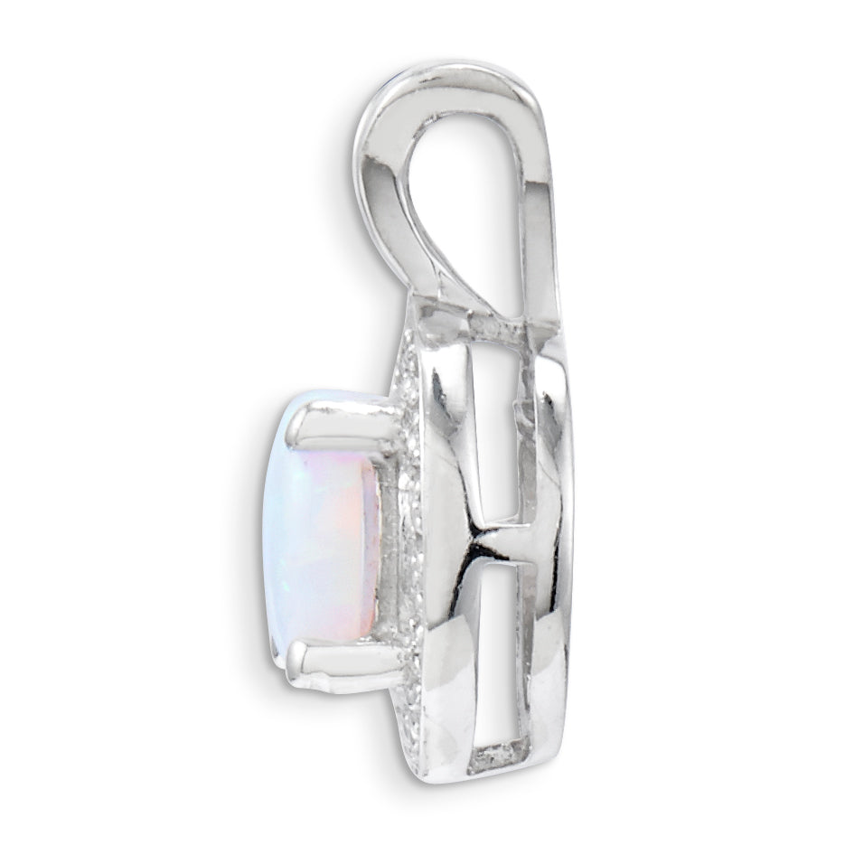 Sterling Silver Opal & Diamond Pendant with Rhodium Finish  Elegant Birthstone Design