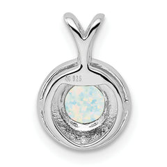 Sterling Silver Opal & Diamond Pendant with Rhodium Finish  Elegant Birthstone Design