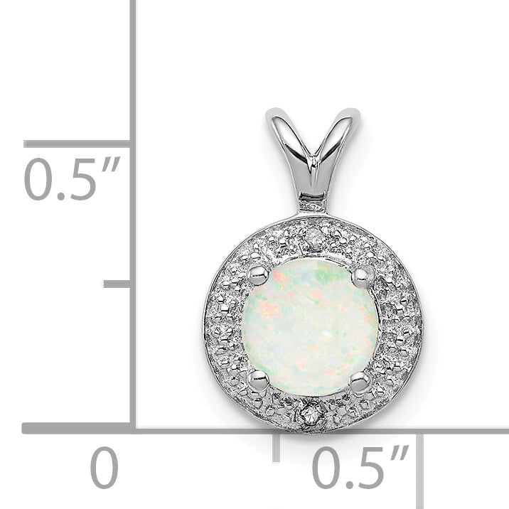 Sterling Silver Opal & Diamond Pendant with Rhodium Finish  Elegant Birthstone Design