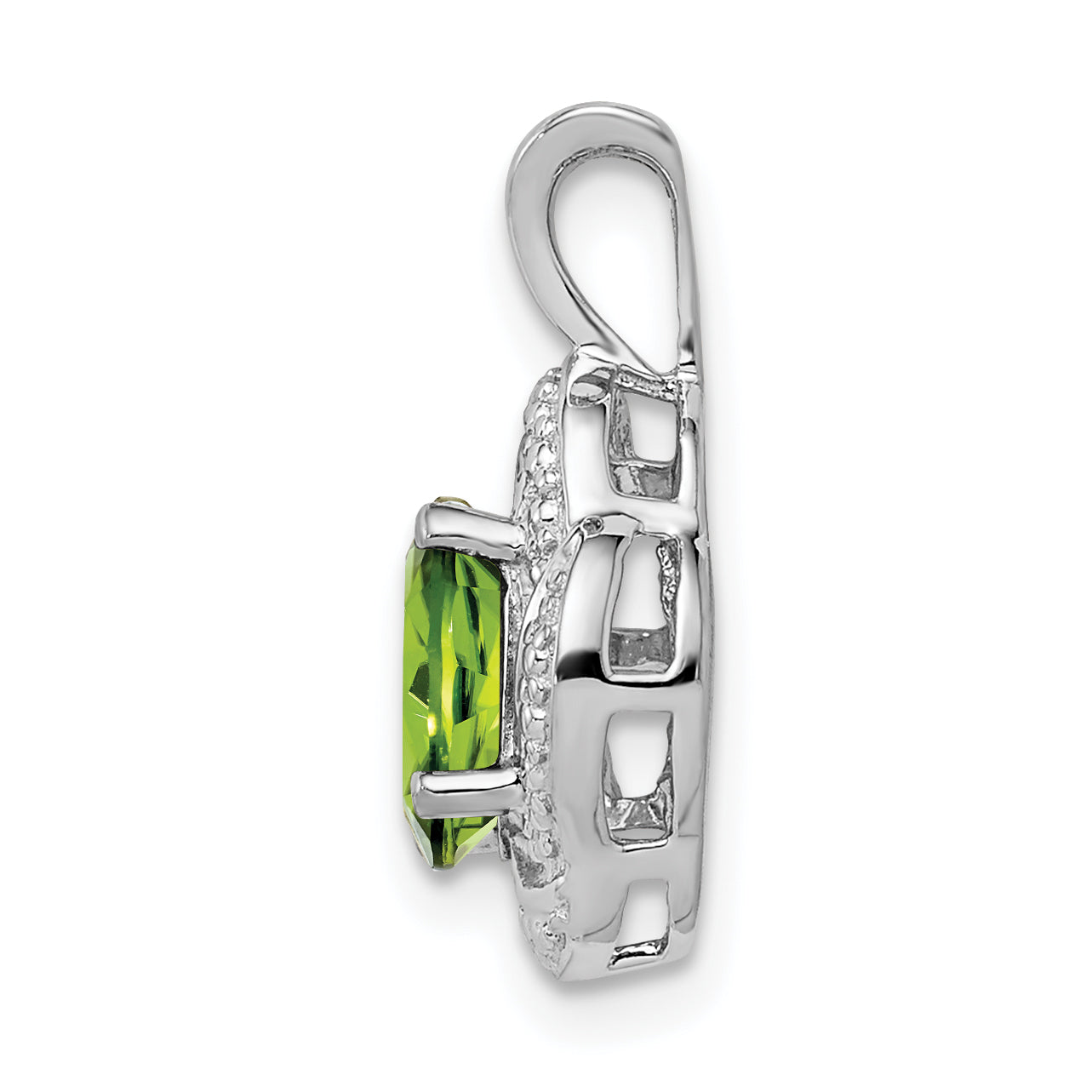 925 Sterling Silver Peridot & Diamond Pendant with Rhodium-Plated Finish  August Birthstone