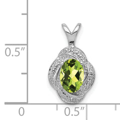 925 Sterling Silver Peridot & Diamond Pendant with Rhodium-Plated Finish  August Birthstone