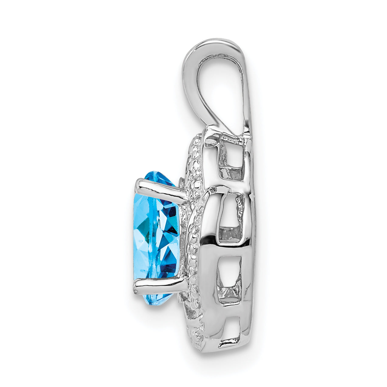 Sterling Silver Rhodium-plated Diam. & Blue Topaz Pendant