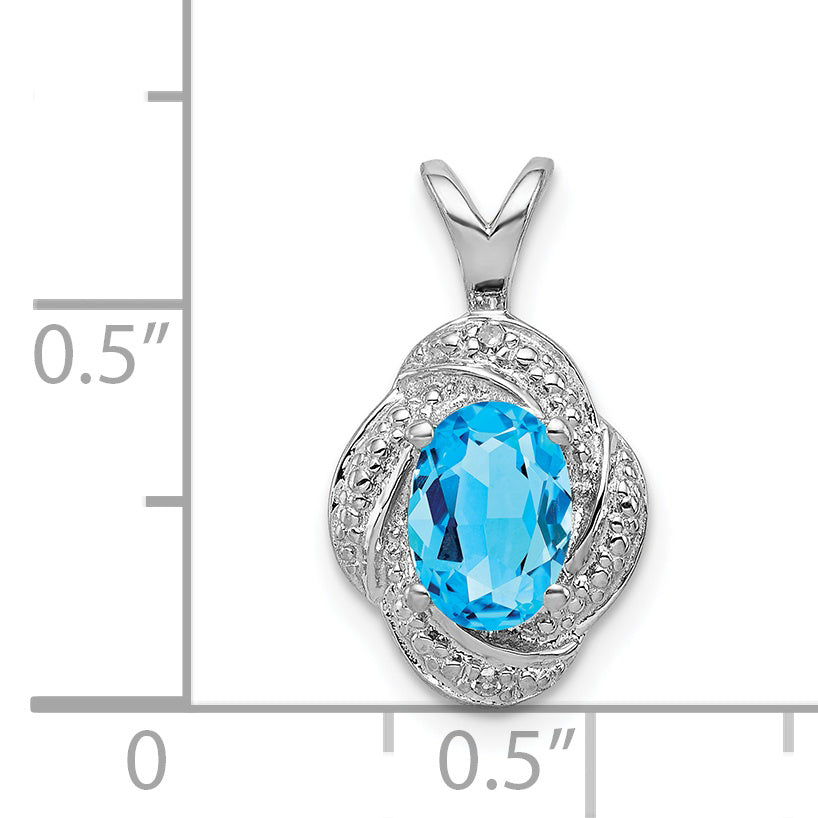 Sophia Jewelers Sterling Silver Blue Topaz & Diamond Rhodium-Plated Pendant