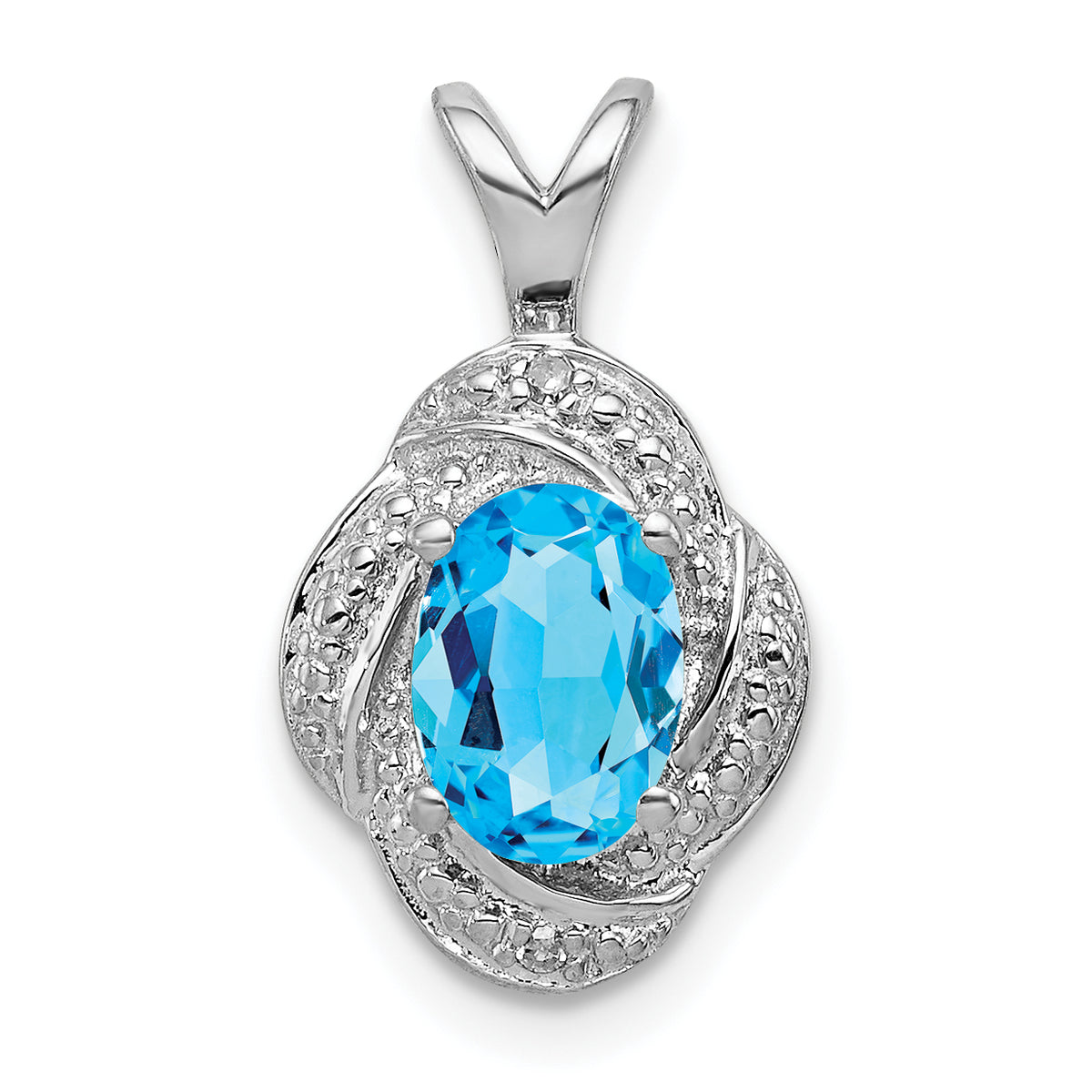 Sterling Silver Rhodium-plated Diam. & Blue Topaz Pendant