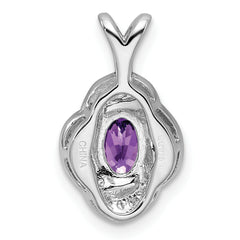 Sterling Silver 925 Amethyst & Diamond Pendant Rhodium-Plated Polished Oval Birthstone