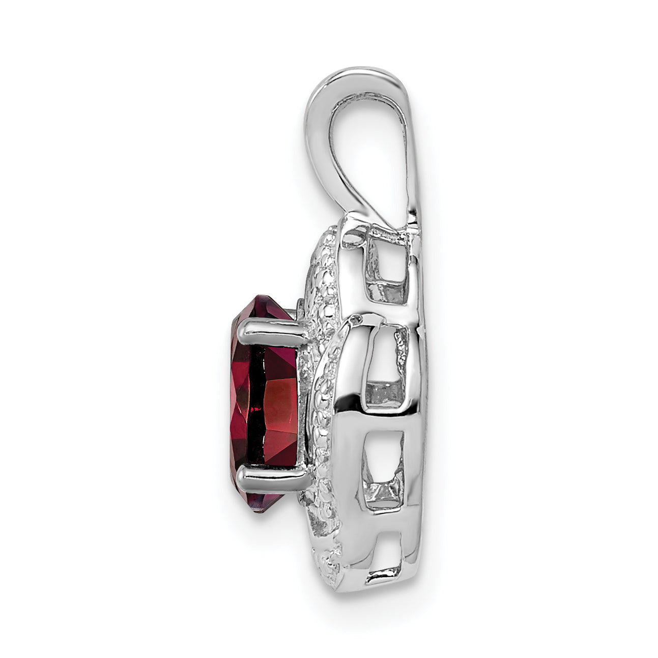 Sterling Silver 925 Garnet & Diamond Pendant with Rhodium-Plated Polished Finish